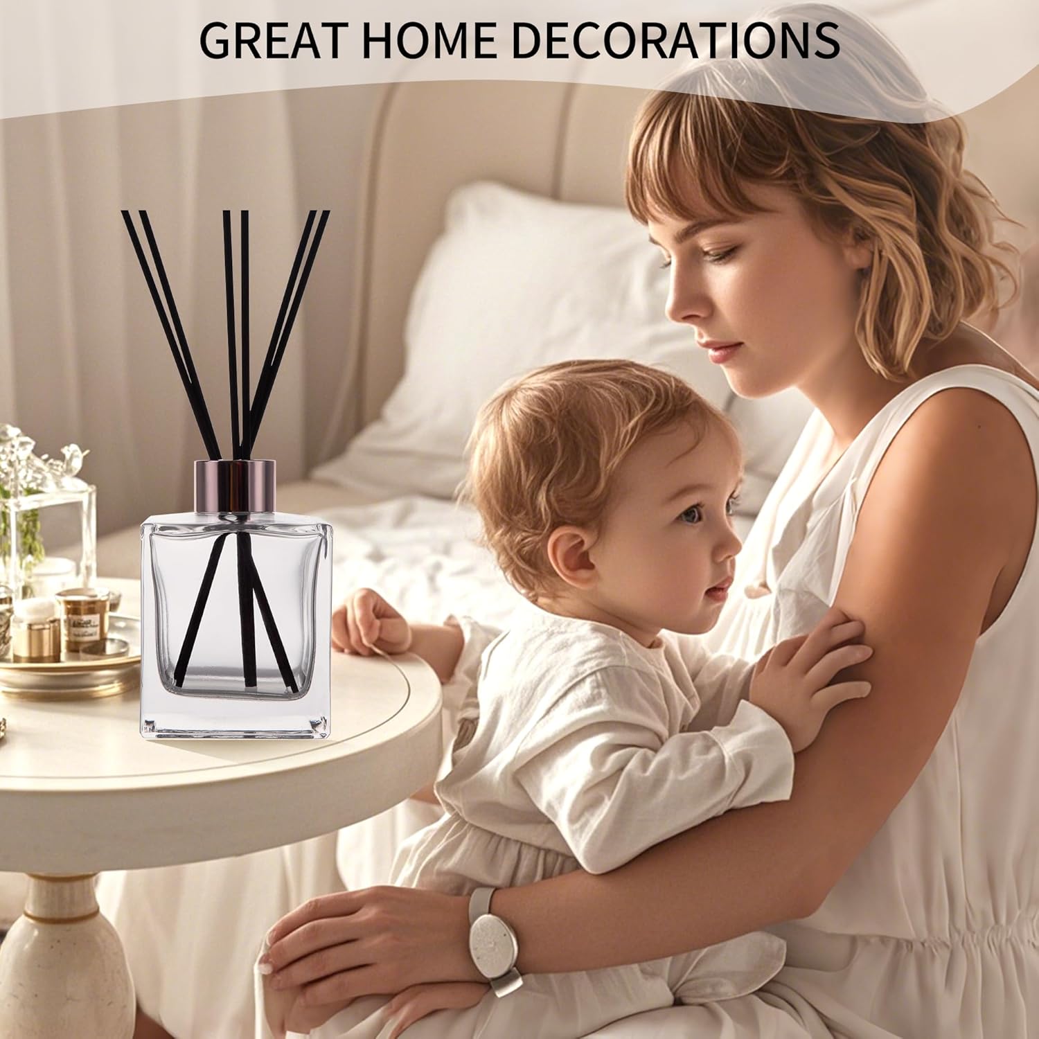 6 Pack Transparent Glass Diffuser Bottles with Black Sticks