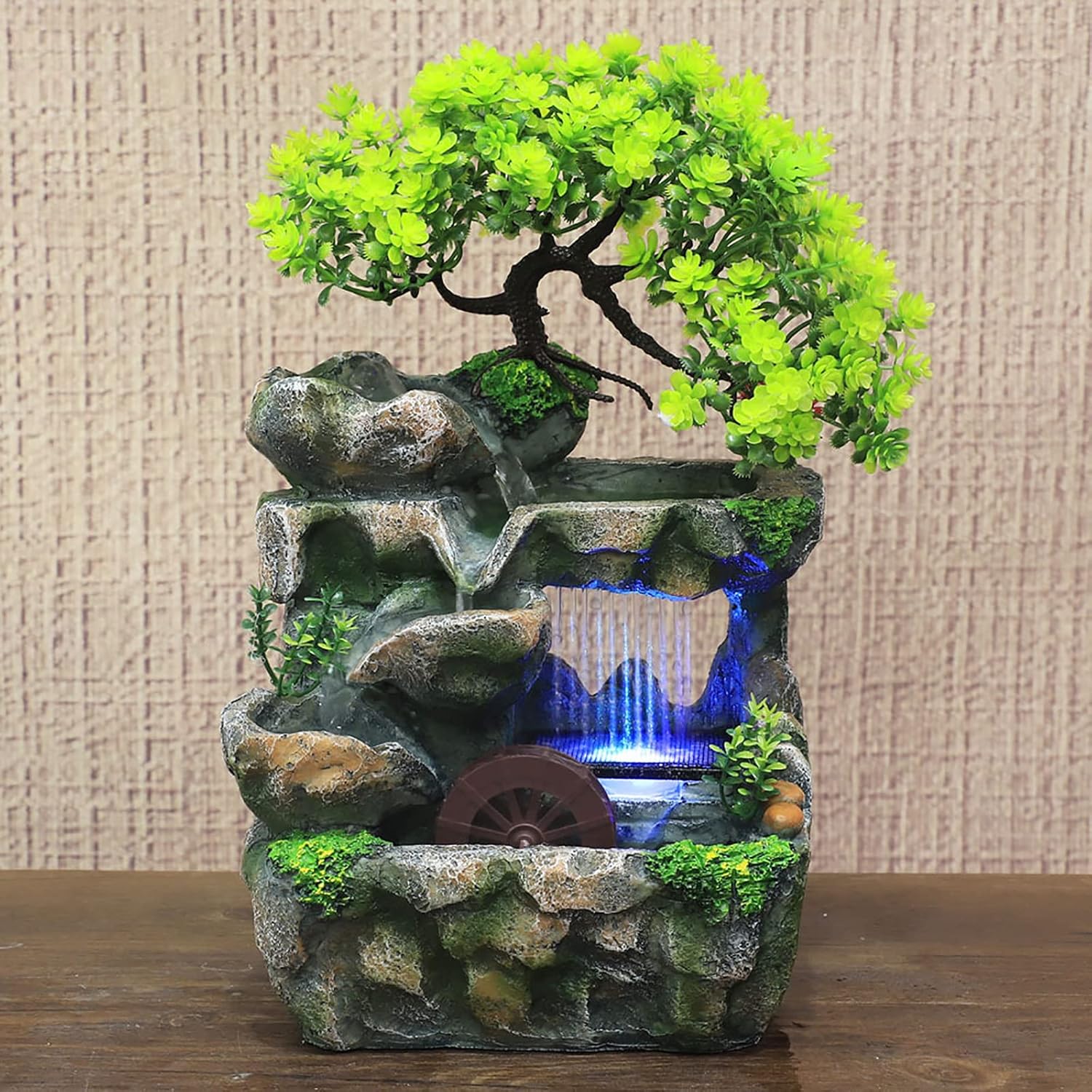 Waterfall Fountain with LED Lights and Humidifier for Home