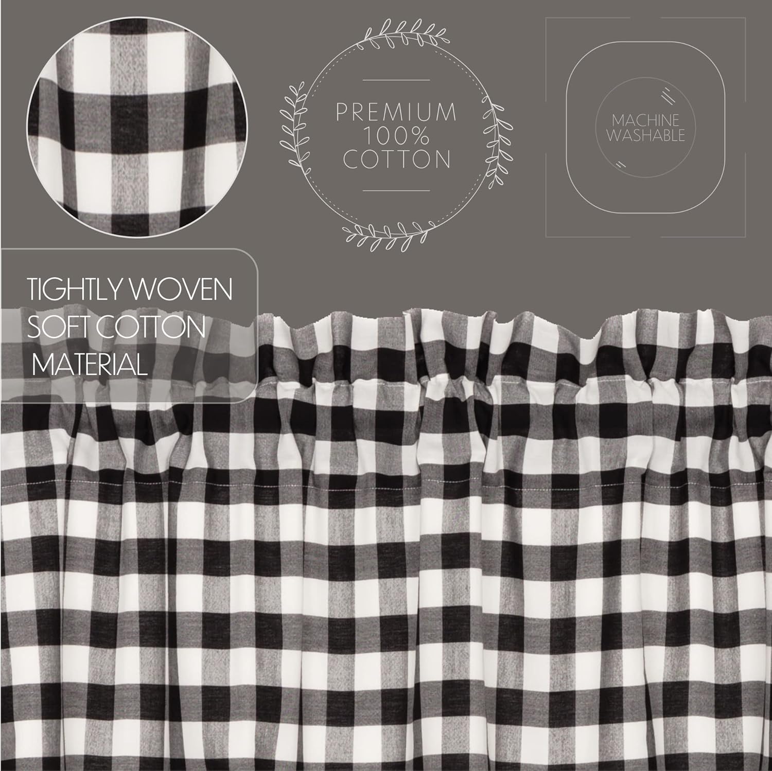 Annie Buffalo Check Kitchen Curtains Swag Pair Black