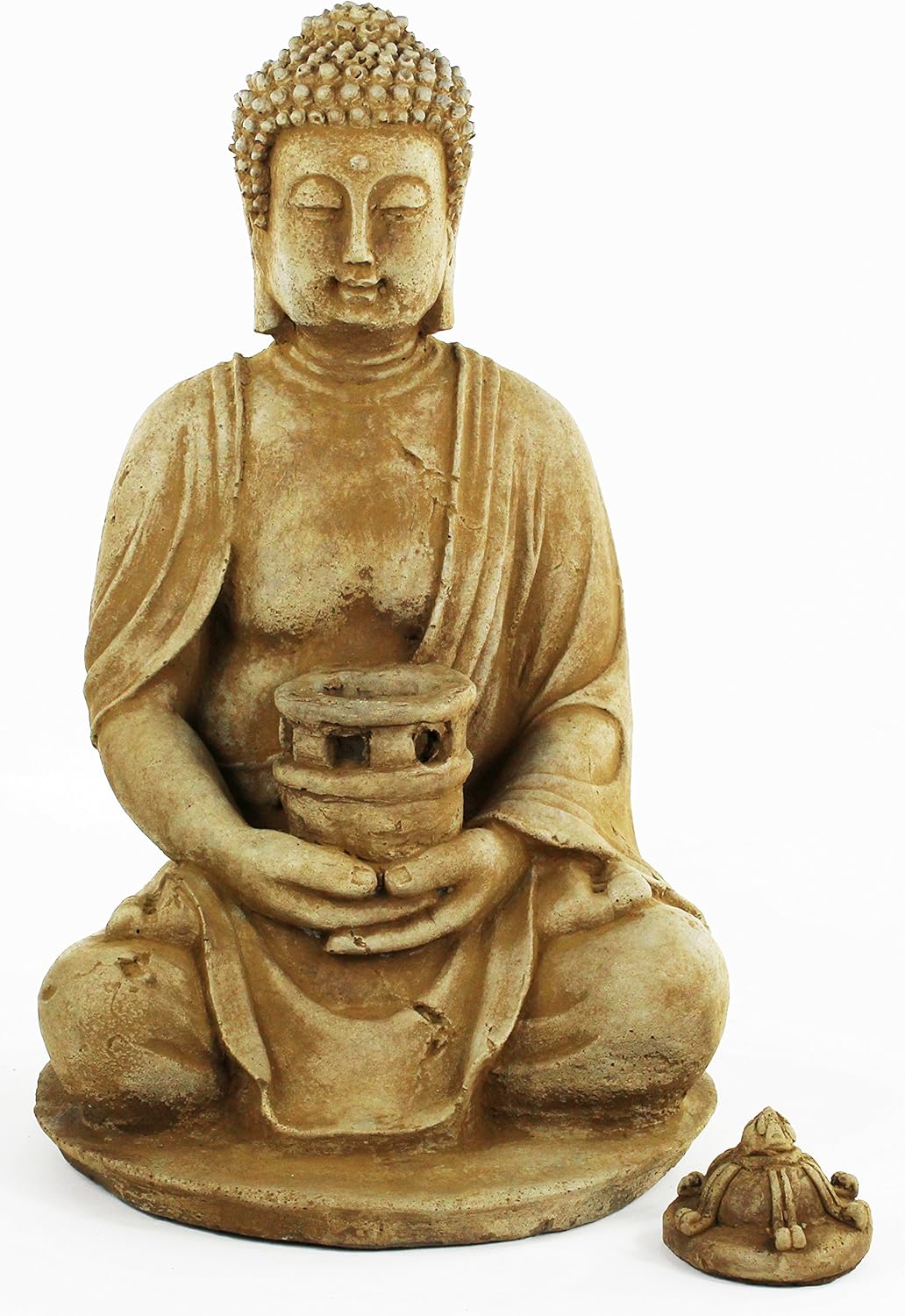 Basalt Fountain with Kamakura Buddha and Bench