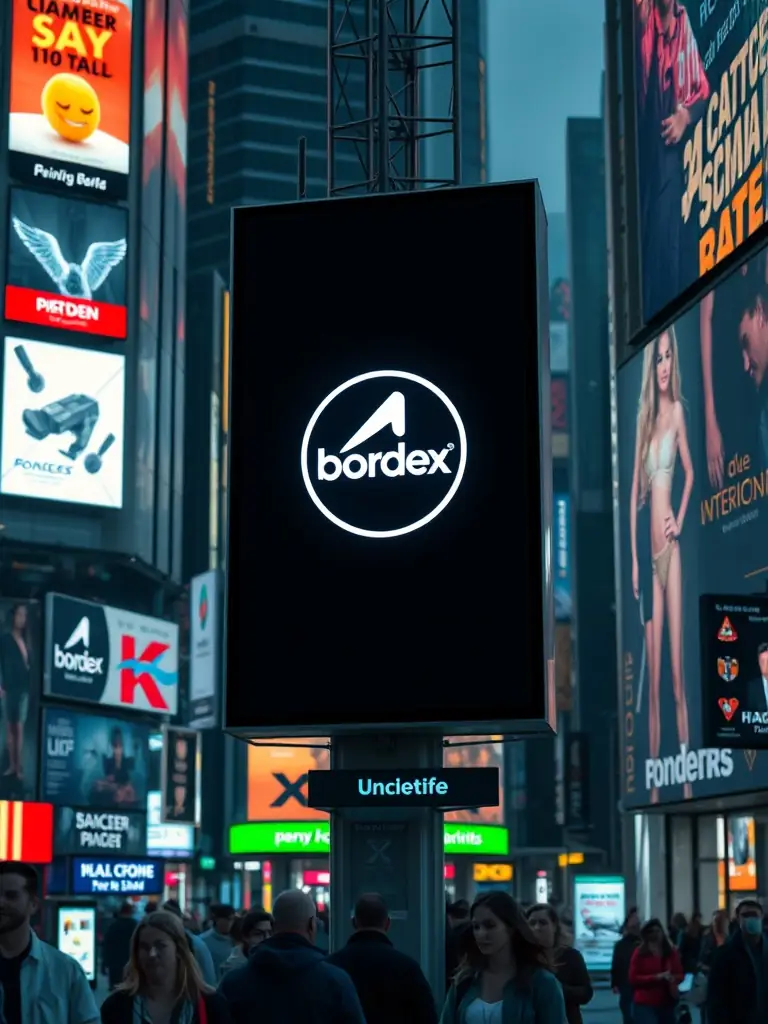 A digitally enhanced image showcasing a billboard advertisement perfectly aligned with the natural line of sight of pedestrians in a busy urban environment, emphasizing the concept of spatial awareness in advertising.